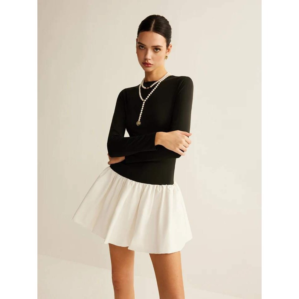 Commense‎ Black Long Sleeve Mini Dress White Skirt Party Cocktail Dress Size S - Picture 6 of 13